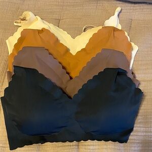 Scalloped Edge Layered Bralette Set in Black, Brown, Rust, Cream